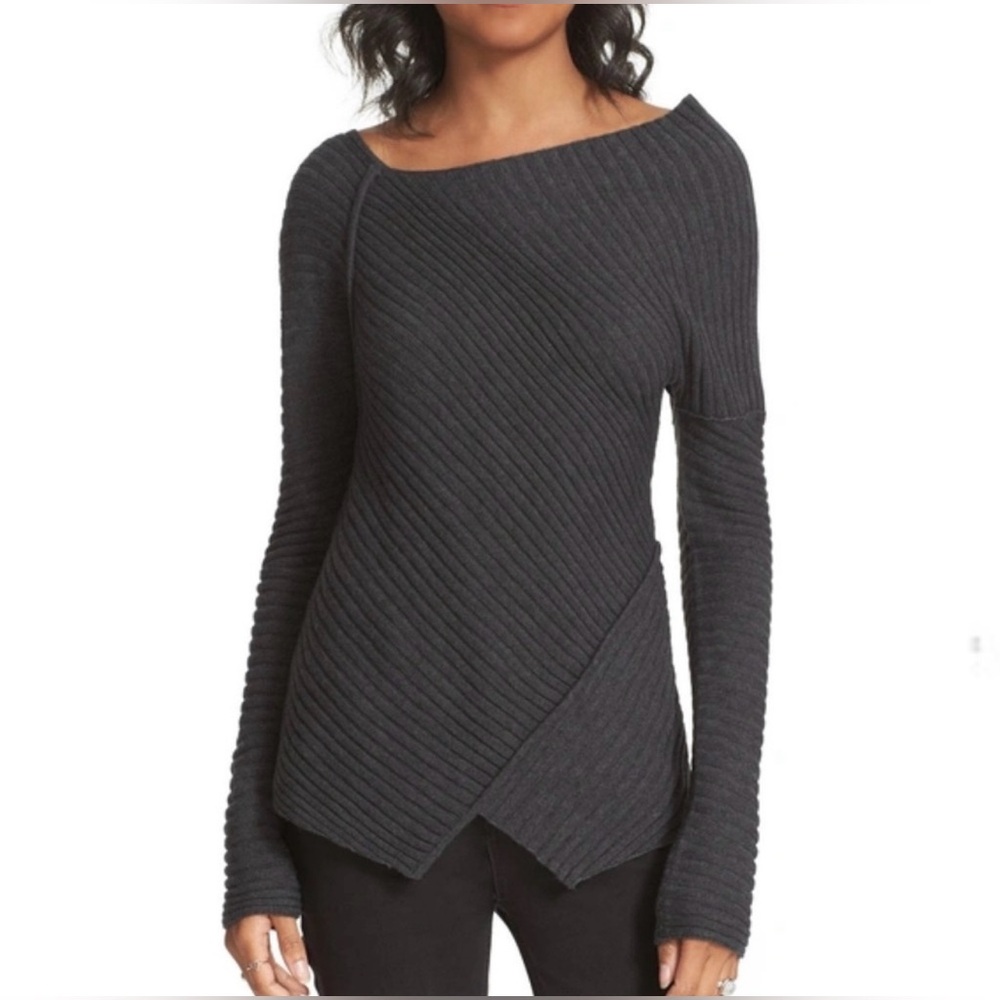 FREE PEOPLE love & harmony Black gray Ribbed Asymmetrical Sweater
